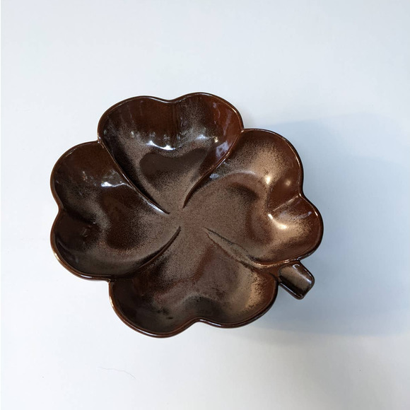 Vintage Frankoma Pottery Dish Plainsman Brown Satin Four Leaf Clover Shamrock - Picture 10 of 10